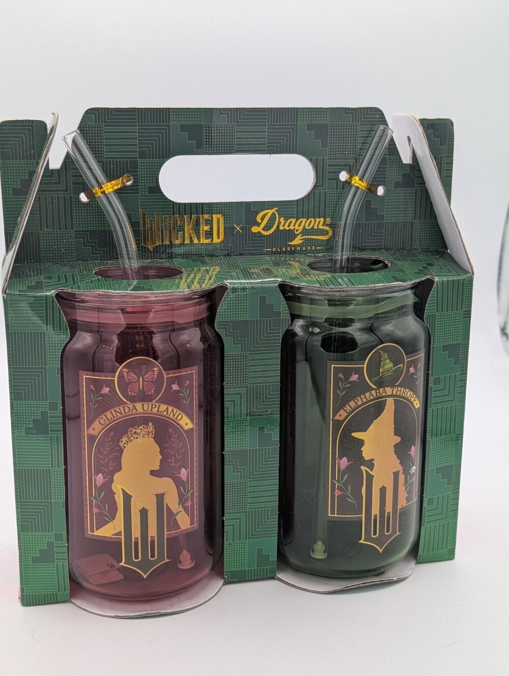 Wicked Dragon Glassware - 2pk Set Of 16oz glass Tumblers -Elphaba and Glinda Cup